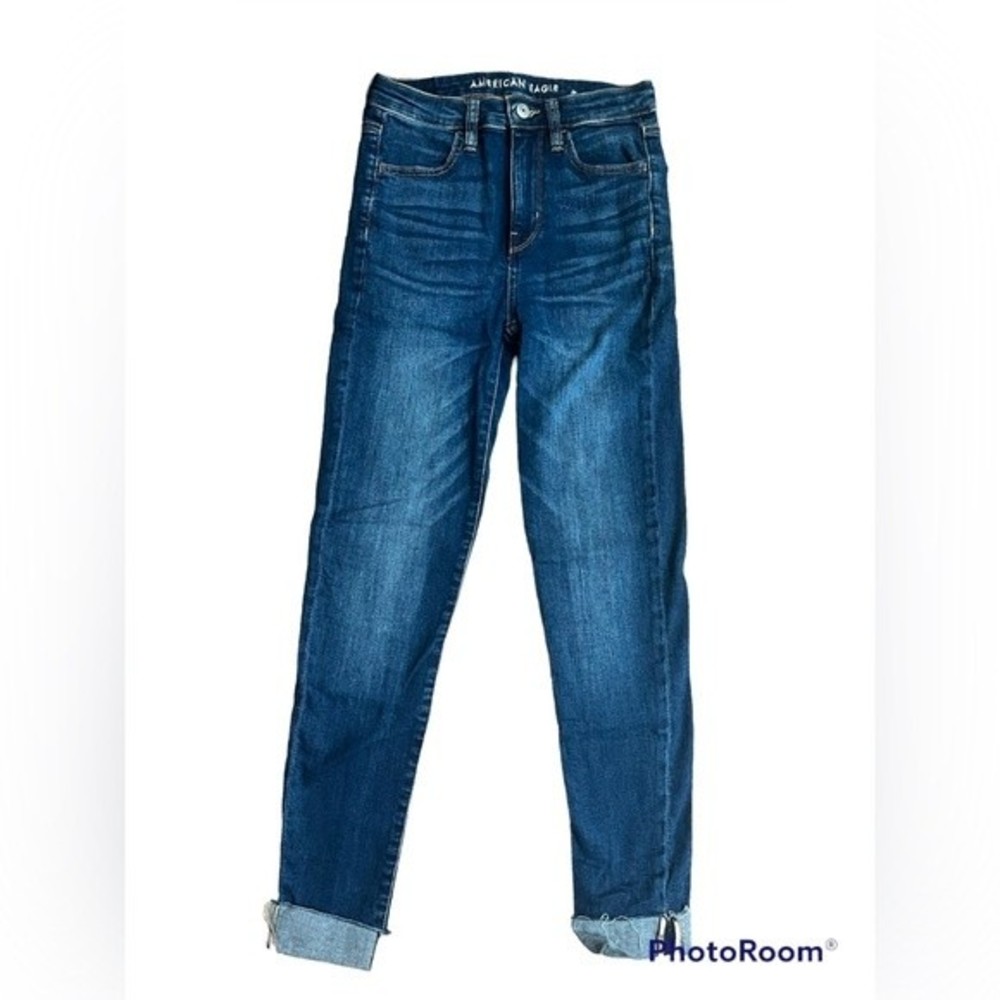 AMERICAN EAGLE SUPER STRETCH HI RISE JEGGING JEANS CROPPED MEDIUM WASH